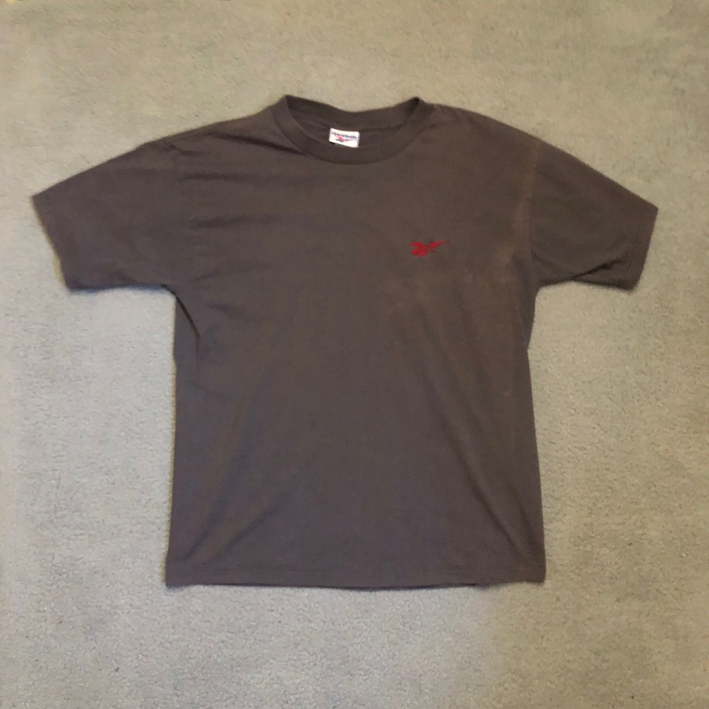 Vtg 90s Reebok Embroidered Logo T-Shirt XL Faded Charcoal Grey